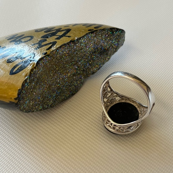 925 Sterling Silver Ring With Onyx Stone - Picture 5 of 10